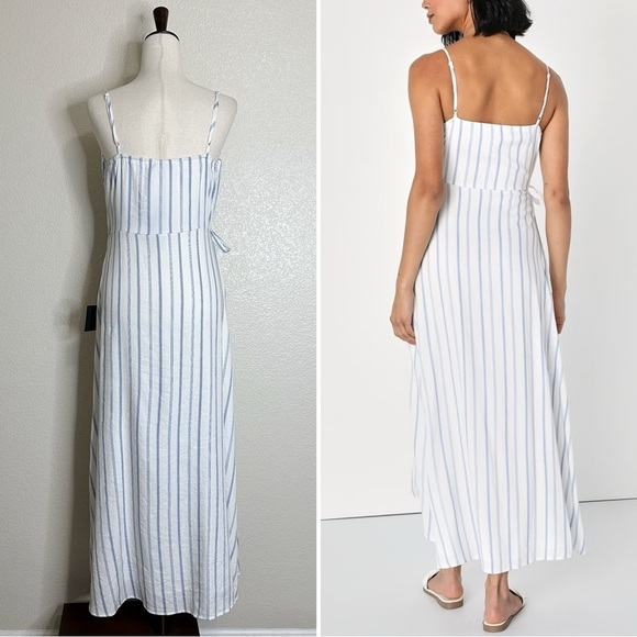 NWT Lulus Adoring the Weekend White Blue Striped Wrap Midi Dress, Sz Medium - Picture 8 of 14